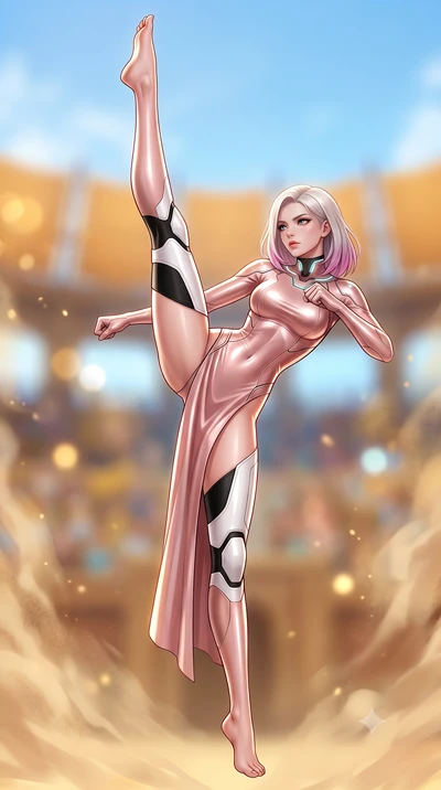 score_9, masterpiece, best quality, ultra-detailed, high-budget anime keyframe, semi-realistic 3D game render, editorial fashion photography, tasteful artistic composition, Caucasian woman. low angle full-body shot from head to toe showing her feet, 