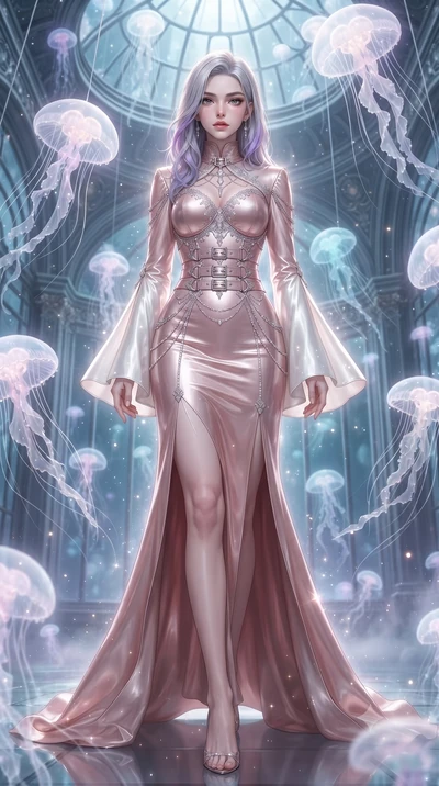 score_9, masterpiece, best quality, ultra-detailed, high-budget anime keyframe, editorial fashion photography, tasteful artistic composition, Caucasian woman. low angle full-body shot from head to toe showing her feet, filling the entire 9:16 vertica