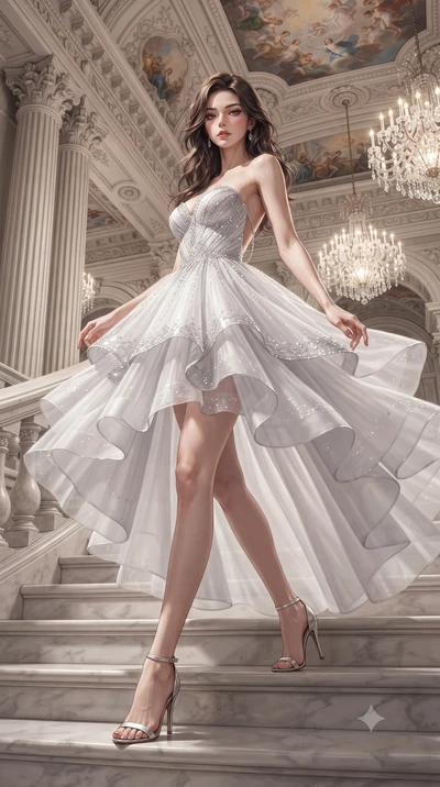 score_9, masterpiece, best quality, ultra-detailed, high-budget anime keyframe, editorial fashion photography, tasteful artistic composition, Korean woman. low angle full-body shot from head to toe showing her feet, filling the entire 9:16 vertical f