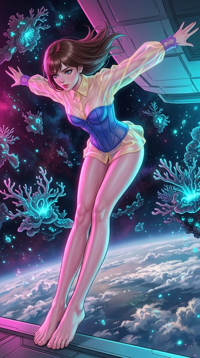 score_9, masterpiece, best quality, ultra-detailed, high-budget anime keyframe, editorial fashion photography, tasteful artistic composition, Korean woman. low angle full-body shot from head to toe showing her feet, filling the entire 9:16 vertical f