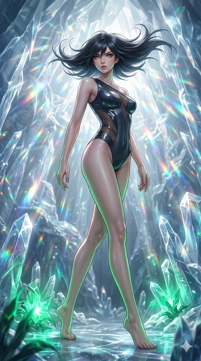 score_9, masterpiece, best quality, ultra-detailed, high-budget anime keyframe, editorial fashion photography, tasteful artistic composition, Caucasian woman, strictly human ears. low angle full-body shot from head to toe showing her feet, filling th