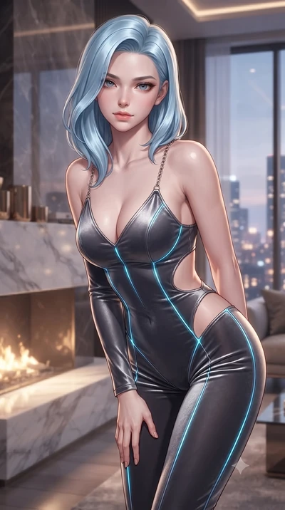 score_9, masterpiece, best quality, ultra-detailed, high-budget anime keyframe, editorial fashion photography, tasteful artistic composition, Korean woman. close-up cowboy shot from the waist and thighs up, the character dominates the composition, fi