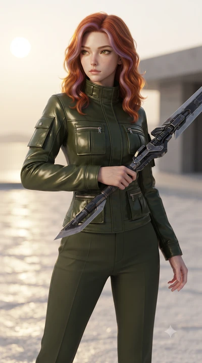 score_9, masterpiece, best quality, ultra-detailed, high-budget anime keyframe, editorial fashion photography, tasteful artistic composition, Caucasian woman. close-up cowboy shot from the waist and thighs up, the character dominates the composition,