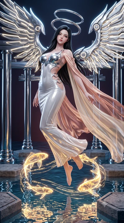 score_9, masterpiece, best quality, ultra-detailed, high-budget anime keyframe, semi-realistic 3D game render, editorial fashion photography, tasteful artistic composition, Korean woman. low angle full-body shot from head to toe showing her feet, fil