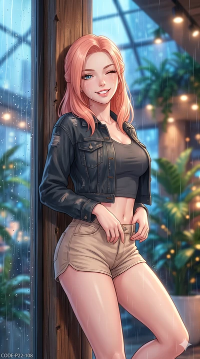 score_9, masterpiece, best quality, ultra-detailed, high-budget anime keyframe, vibrant anime aesthetic, Japanese woman. close-up cowboy shot from the waist and thighs up, the character dominates the composition, filling the frame with her large pres