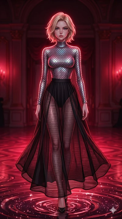 score_9, masterpiece, best quality, ultra-detailed, high-budget anime keyframe, editorial fashion photography, tasteful artistic composition, Caucasian woman, strictly human ears. cowboy shot from the thighs up, character and outfit filling the frame
