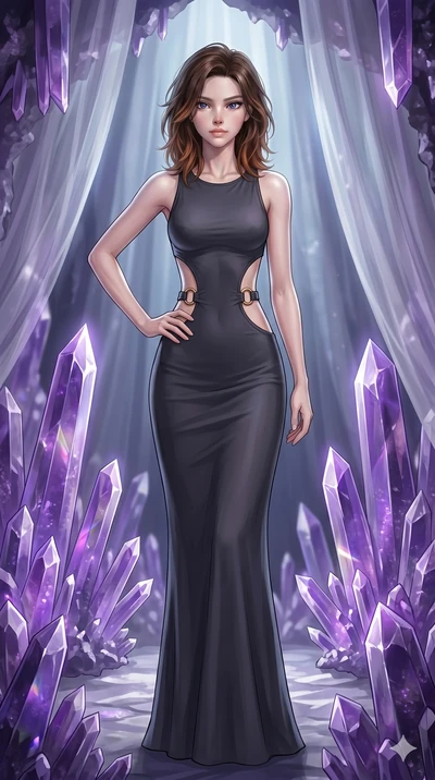 score_9, masterpiece, best quality, ultra-detailed, high-budget anime keyframe, editorial fashion photography, tasteful artistic composition, Korean woman. cowboy shot from the thighs up, character and outfit filling the frame for maximum editorial p