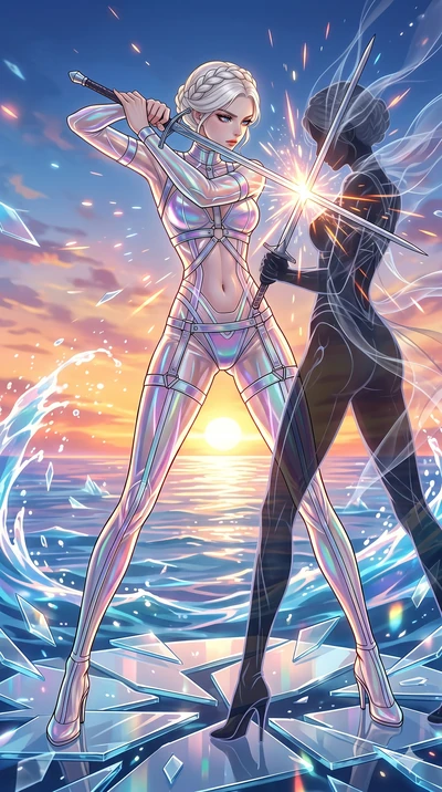 score_9, masterpiece, best quality, ultra-detailed, High-budget Anime Keyframe, vibrant colors, fluid line-art, expressive lighting, cinematic composition, Ufotable-style visual effects, top-tier animation quality, Korean woman with idol-like refined