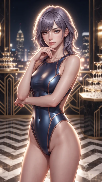 score_9, masterpiece, best quality, ultra-detailed, high-budget anime keyframe, editorial fashion photography, tasteful artistic composition, Japanese woman. close-up cowboy shot from the waist and thighs up, the character dominates the composition, 