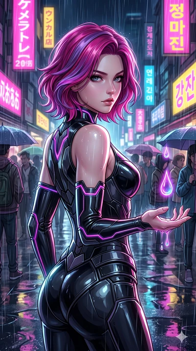 score_9, masterpiece, best quality, ultra-detailed, high-budget anime keyframe, Caucasian woman, strictly human ears. Upper body close-up from the thighs up, character filling the screen for maximum presence. She is turning around sharply in a futuri