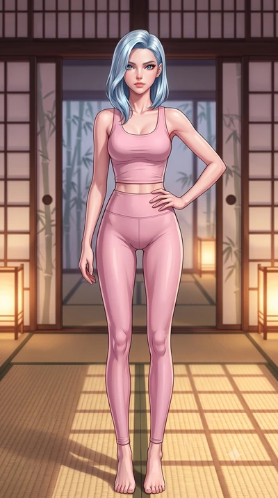 score_9, masterpiece, best quality, ultra-detailed, high-budget anime keyframe, tasteful artistic composition, Korean woman. low angle full-body shot from head to toe showing her feet, filling the entire 9:16 vertical frame with her statuesque presen