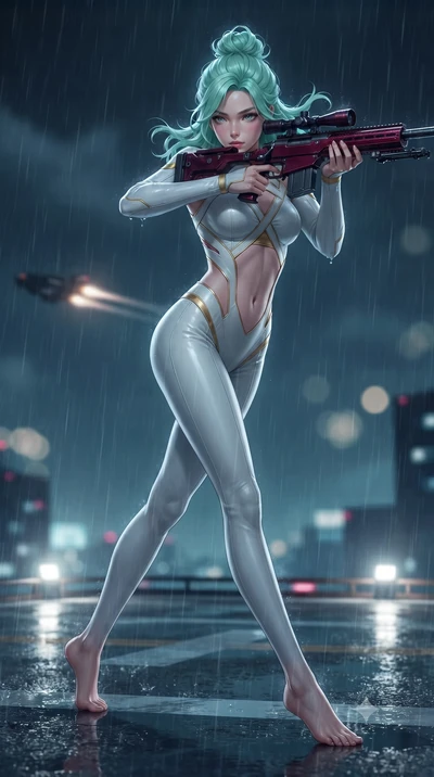 score_9, masterpiece, best quality, ultra-detailed, high-budget anime keyframe, editorial fashion photography, tasteful artistic composition, Japanese woman. low angle full-body shot from head to toe showing her feet, filling the entire 9:16 vertical
