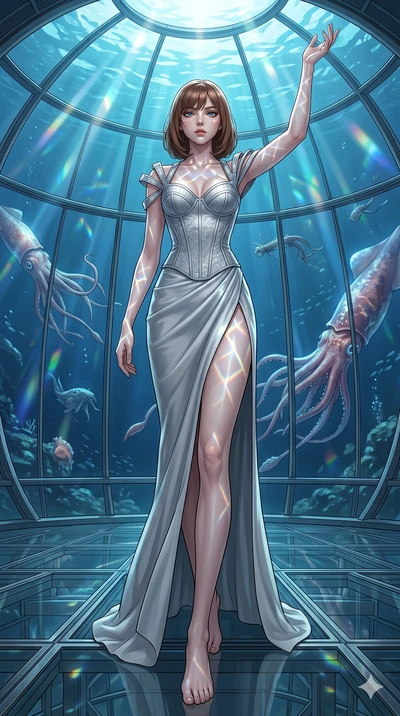 score_9, masterpiece, best quality, ultra-detailed, high-budget anime keyframe, editorial fashion photography, tasteful artistic composition, Caucasian woman, strictly human ears. low angle full-body shot from head to toe showing her feet, filling th
