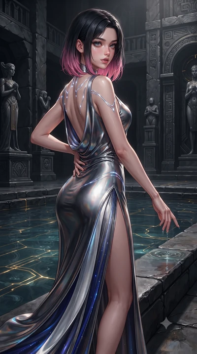 score_9, masterpiece, best quality, ultra-detailed, high-budget anime keyframe, editorial fashion photography, tasteful artistic composition, Korean woman. close-up cowboy shot from the waist and thighs up, the character dominates the composition, fi