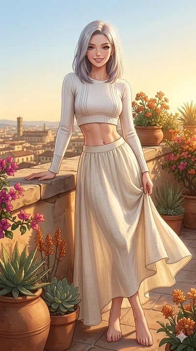 score_9, masterpiece, best quality, ultra-detailed, high-budget anime keyframe, editorial fashion photography, tasteful artistic composition, Caucasian woman, strictly human ears. cowboy shot from the thighs up, character and outfit filling the frame