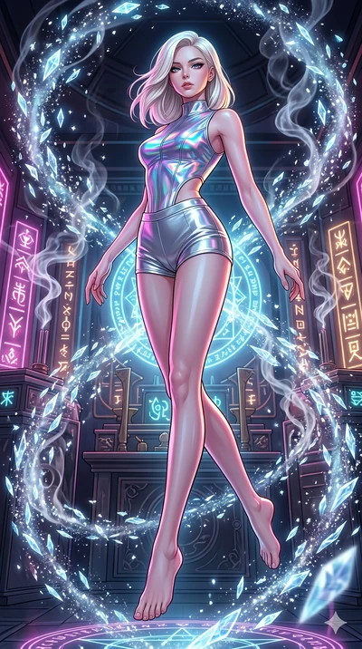 score_9, masterpiece, best quality, ultra-detailed, high-budget anime keyframe, editorial fashion photography, tasteful artistic composition, Caucasian woman, strictly human ears. low angle full-body shot from head to toe showing her feet, filling th