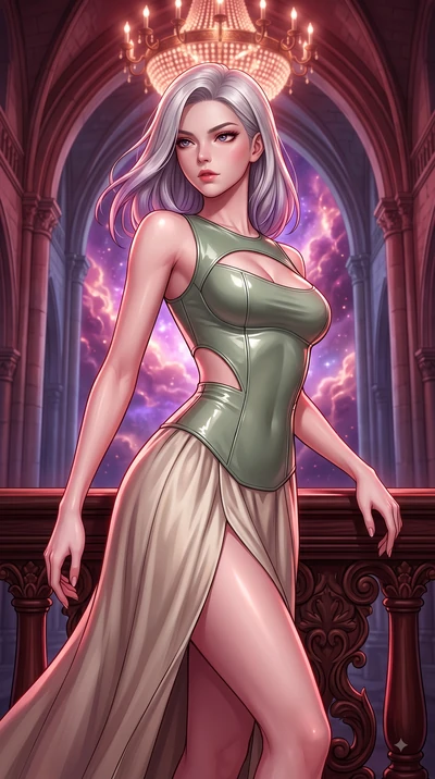 score_9, masterpiece, best quality, ultra-detailed, high-budget anime keyframe, editorial fashion photography, tasteful artistic composition, Caucasian woman. close-up cowboy shot from the waist and thighs up, the character dominates the composition,
