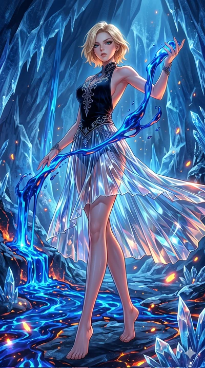 score_9, masterpiece, best quality, ultra-detailed, high-budget anime keyframe, Caucasian woman, strictly human ears. low angle full-body shot filling the entire 9:16 frame with her statuesque presence, stretching the vertical silhouette. forging in 