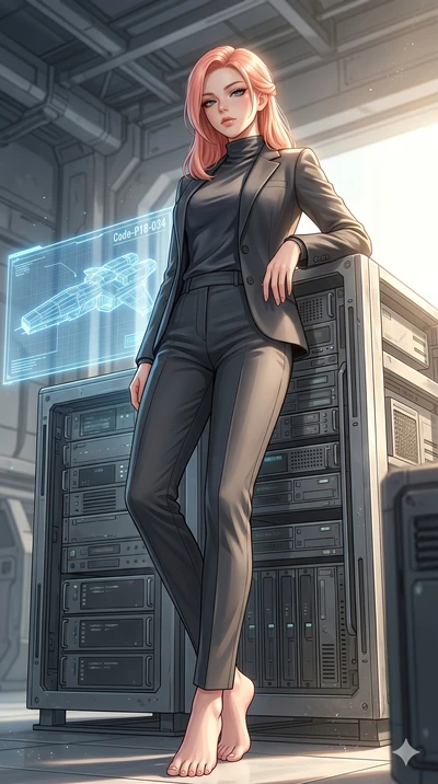 score_9, masterpiece, best quality, ultra-detailed, high-budget anime keyframe, editorial fashion photography, tasteful artistic composition, Japanese woman. low angle full-body shot from head to toe showing her feet, filling the entire 9:16 vertical