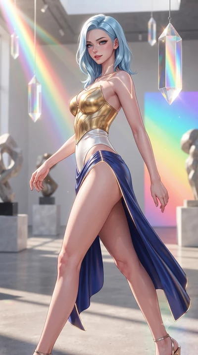 score_9, masterpiece, best quality, ultra-detailed, high-budget anime keyframe, editorial fashion photography, tasteful artistic composition, Korean woman. close-up cowboy shot from the waist and thighs up, the character dominates the composition, fi