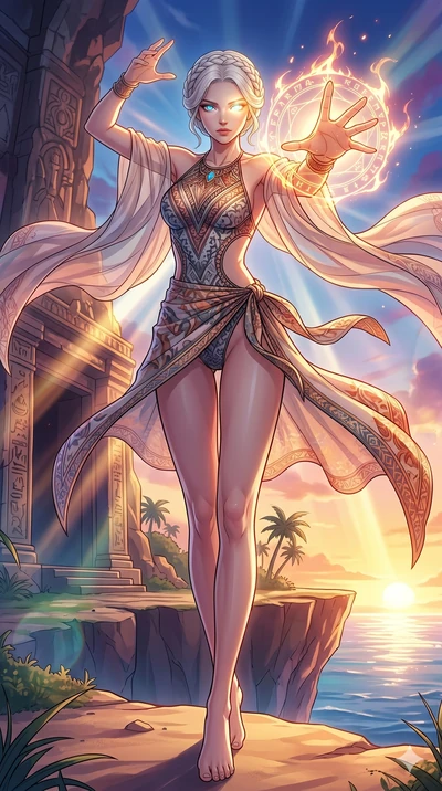 score_9, masterpiece, best quality, ultra-detailed, high-budget anime movie keyframe, cinematic anime lighting, intricate line art, Caucasian (strictly human ears) woman. Dynamic full-body shot stretching the vertical silhouette with extreme perspect