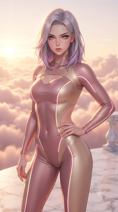 score_9, masterpiece, best quality, ultra-detailed, high-budget anime keyframe, editorial fashion photography, tasteful artistic composition, Caucasian woman. close-up cowboy shot from the waist and thighs up, the character dominates the composition,