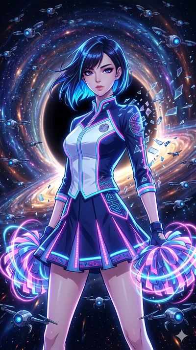 score_9, masterpiece, best quality, ultra-detailed, Set A: High-budget Anime Keyframe, Korean woman. Upper body close-up from the thighs up, character filling the screen for maximum presence. Theme: Historical Remix. shattering the fabric of reality 