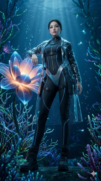 score_9, masterpiece, best quality, ultra-detailed, Semi-realistic 3D Game Render, high-fidelity character model, intricate textures, dynamic particle effects, Unreal Engine 5 aesthetic, crisp 3D depth, Korean woman with idol-like refined features. D