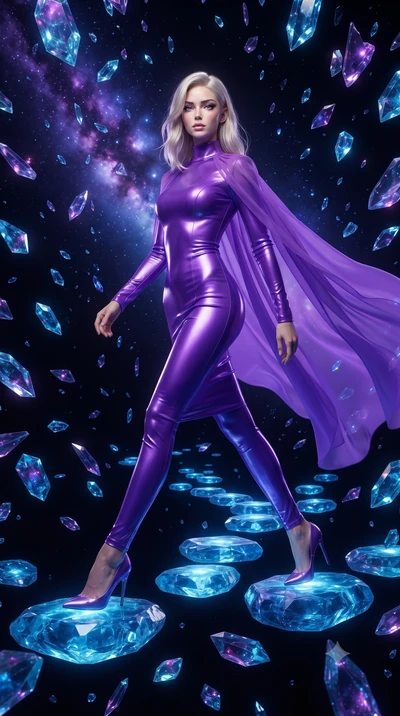 score_9, masterpiece, best quality, ultra-detailed, High-budget Anime Keyframe, editorial fashion photography, tasteful artistic composition, realistic cosplay photography, Caucasian woman, strictly human ears. Dynamic full-body shot stretching the v