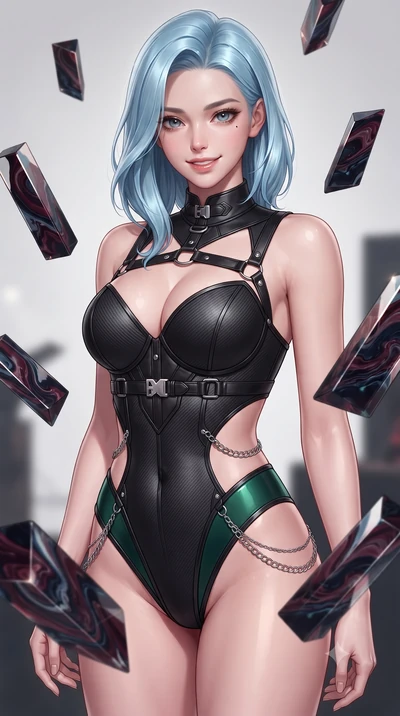 score_9, masterpiece, best quality, ultra-detailed, high-budget anime keyframe, editorial fashion photography, tasteful artistic composition, Korean woman. close-up cowboy shot from the waist and thighs up, the character dominates the composition, fi
