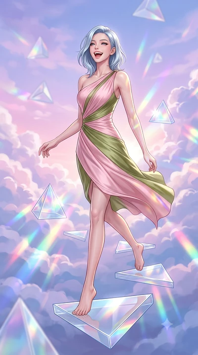 score_9, masterpiece, best quality, ultra-detailed, high-budget anime keyframe, editorial fashion photography, tasteful artistic composition, Korean woman. low angle full-body shot from head to toe showing her feet, filling the entire 9:16 vertical f