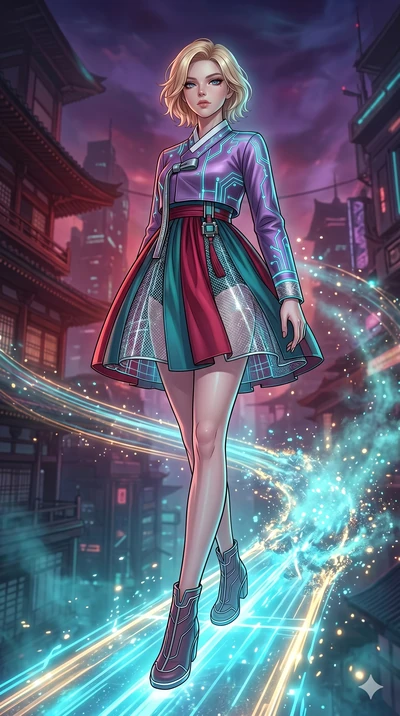 score_9, masterpiece, best quality, ultra-detailed, high-budget anime movie keyframe, cinematic anime lighting, intricate line art, Japanese woman. Dynamic full-body shot stretching the vertical silhouette with extreme perspective. standing on a brid