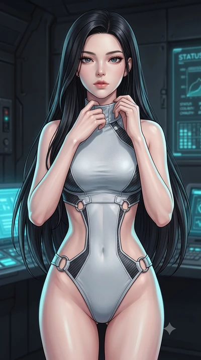 score_9, masterpiece, best quality, ultra-detailed, high-budget anime keyframe, editorial fashion photography, tasteful artistic composition, Korean woman. close-up cowboy shot from the waist and thighs up, the character dominates the composition, fi