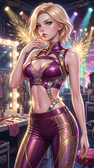 score_9, masterpiece, best quality, ultra-detailed, high-budget anime keyframe, editorial fashion photography, tasteful artistic composition, Caucasian woman. close-up cowboy shot from the waist and thighs up, the character dominates the composition,