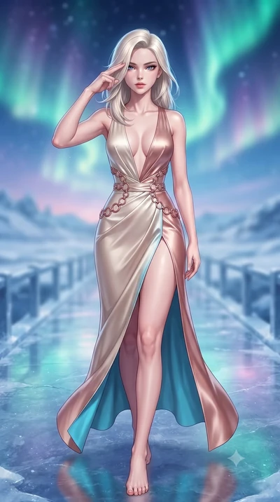 score_9, masterpiece, best quality, ultra-detailed, high-budget anime keyframe, editorial fashion photography, tasteful artistic composition, Caucasian woman. close-up cowboy shot from the waist and thighs up, the character dominates the composition,