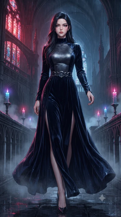 score_9, masterpiece, best quality, ultra-detailed, high-budget anime keyframe, editorial fashion photography, tasteful artistic composition, Korean woman. low angle full-body shot from head to toe showing her feet, filling the entire 9:16 vertical f