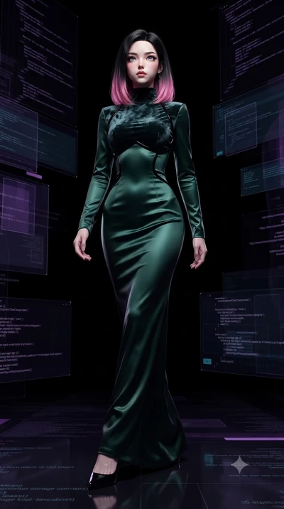 score_9, masterpiece, best quality, ultra-detailed, high-budget anime keyframe, editorial fashion photography, tasteful artistic composition, Korean woman. low angle full-body shot from head to toe showing her feet, filling the entire 9:16 vertical f