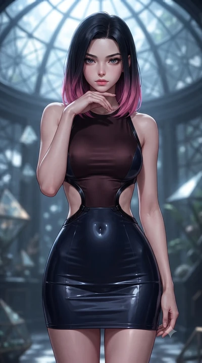 score_9, masterpiece, best quality, ultra-detailed, high-budget anime keyframe, editorial fashion photography, tasteful artistic composition, Korean woman. close-up cowboy shot from the waist and thighs up, the character dominates the composition, fi