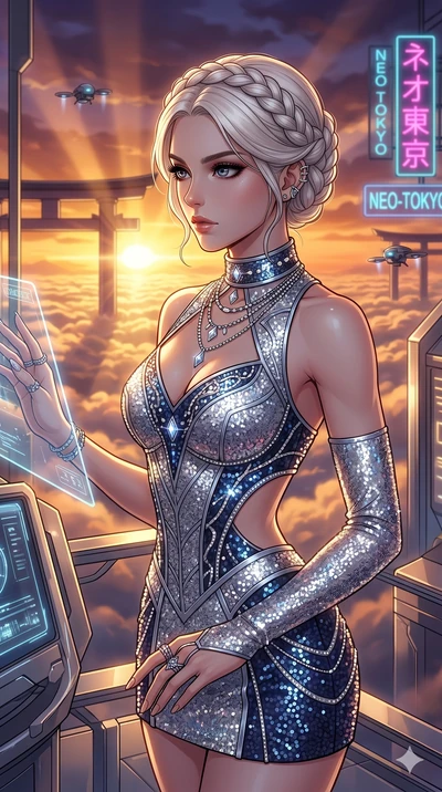 score_9, masterpiece, best quality, ultra-detailed, high-budget anime movie keyframe, cinematic anime lighting, intricate line art, Caucasian (strictly human ears) woman. Upper body filling screen focusing on her alluring features and slim-fit silhou