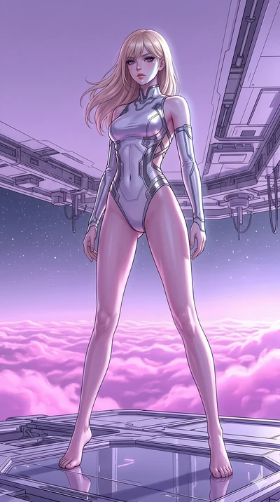 score_9, masterpiece, best quality, ultra-detailed, high-budget anime keyframe, editorial fashion photography, tasteful artistic composition, Japanese woman. low angle full-body shot from head to toe showing her feet, filling the entire 9:16 vertical