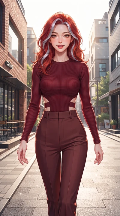score_9, masterpiece, best quality, ultra-detailed, high-budget anime keyframe, editorial fashion photography, tasteful artistic composition, Caucasian woman. close-up cowboy shot from the waist and thighs up, the character dominates the composition,