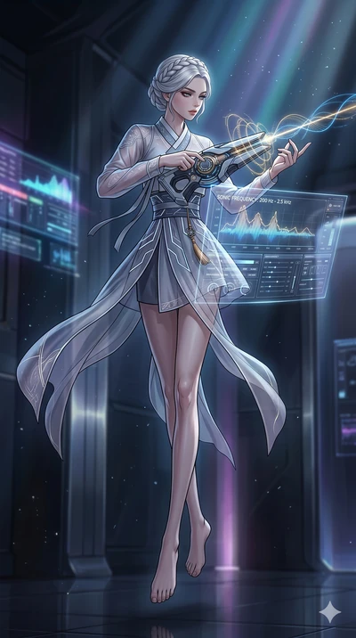 score_9, masterpiece, best quality, ultra-detailed, high-budget anime movie keyframe, cinematic anime lighting, intricate line art, Caucasian (strictly human ears) woman. Mid-air action shot capturing a graceful twist and vertical silhouette. adjusti