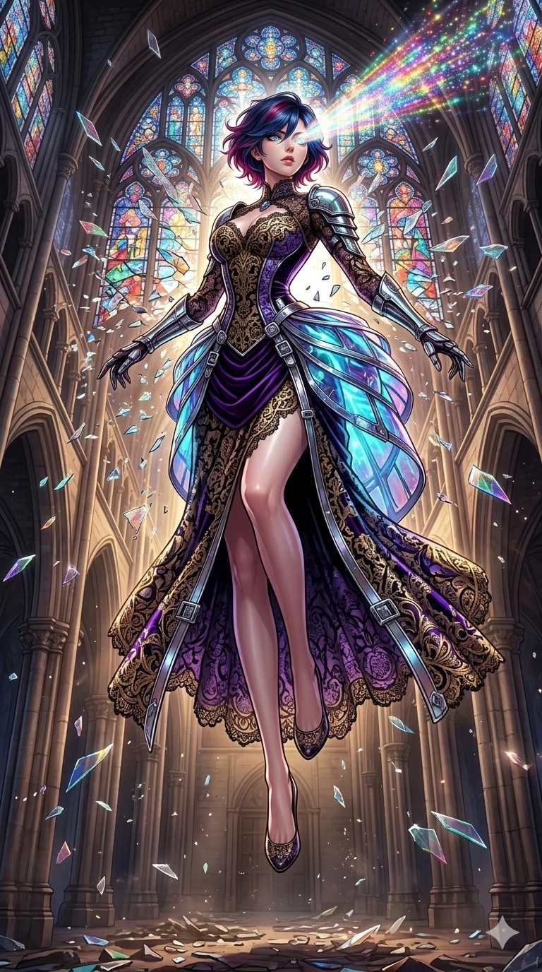 score_9, masterpiece, best quality, ultra-detailed, Set A: High-budget Anime Keyframe, Korean woman. Low angle cowboy shot filling the entire 9:16 frame with her statuesque presence. Leaping through a dimension of floating mirrors, while her eyes glow with 80 different colors and surrounded by digital sakura petals. She has an absolutely perfect 8-heads proportion, an exceptionally tall and slender female figure with impossibly long slender legs and an ultra-slim waist. Sharp v-shaped jawline, high-bridge nose, intricate jewel-like eyes with depth, thick eyelashes, glossy lips with a natural sheen. Wearing Cyber-samurai gear with a short silk kimono and glowing neon katana sheath. Cinematic lighting, vibrant colors, dramatic shadows, 2k, ultra detail, master piece, 9:16 ratio