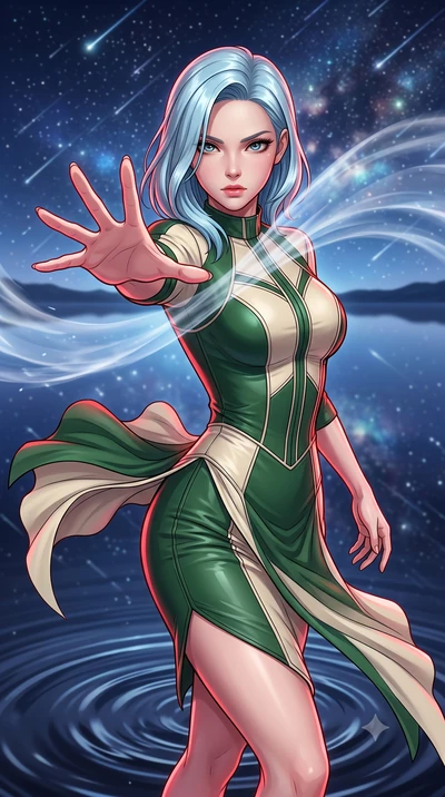 score_9, masterpiece, best quality, ultra-detailed, high-budget anime keyframe, clean line-art, cel-shading, Korean woman. close-up cowboy shot from the waist and thighs up, the character dominates the composition, filling the frame with her large pr