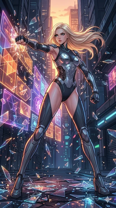 score_9, masterpiece, best quality, ultra-detailed, high-budget anime movie keyframe, cinematic anime lighting, intricate line art, Caucasian (strictly human ears) woman. Low angle cowboy shot capturing a powerful motion and statuesque presence. punc