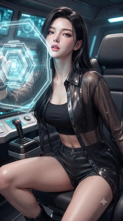 score_9, masterpiece, best quality, ultra-detailed, high-budget anime keyframe, editorial fashion photography, tasteful artistic composition, Korean woman. close-up cowboy shot from the waist and thighs up, the character dominates the composition, fi