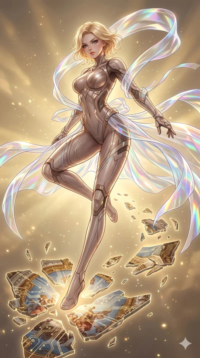 score_9, masterpiece, best quality, ultra-detailed, high-budget anime keyframe, Korean woman. low angle full-body shot filling the entire 9:16 frame with her statuesque presence, stretching the vertical silhouette. propelling herself off digital baro