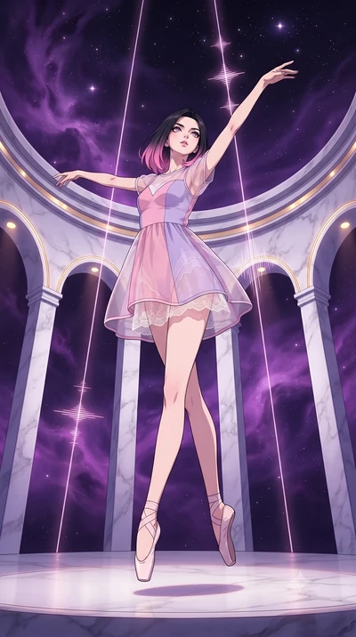 score_9, masterpiece, best quality, ultra-detailed, high-budget anime keyframe, gorgeous anime illustration, artistic 2d flat cel-shaded style, Korean woman. low angle full-body shot from head to toe showing her feet, filling the entire 9:16 vertical