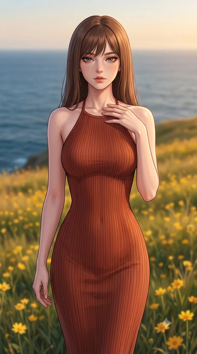 score_9, masterpiece, best quality, ultra-detailed, high-budget anime keyframe, editorial fashion photography, tasteful artistic composition, Korean woman woman. close-up cowboy shot from the waist and thighs up, the character dominates the compositi