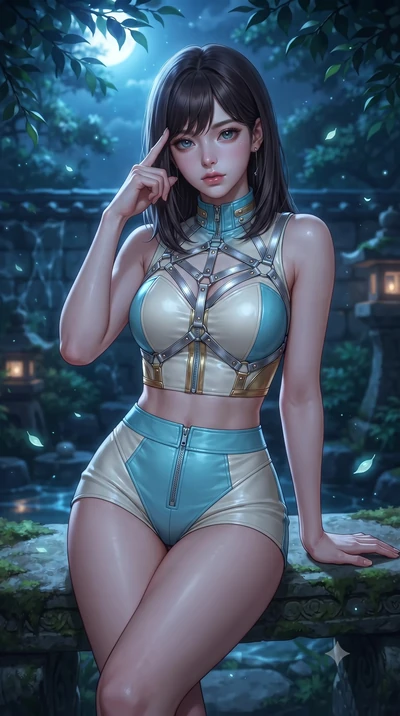 score_9, masterpiece, best quality, ultra-detailed, high-budget anime keyframe, editorial fashion photography, tasteful artistic composition, Korean woman. close-up cowboy shot from the waist and thighs up, the character dominates the composition, fi